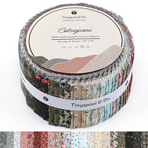 Tinyspool & Co.'s Twirlie Roll 40 Precut Quilting Fabric Strips for Quilting Supplies, Crafting, and Sewing, Soft Cotton Strip for Blanket, Rug, Upholstery, Home Decor, and Purse Making, Cottagecore - color: Cottagecore