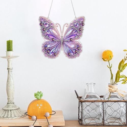 ARPADAMO Hanging Diamonds Art kit for Adult,DIY Butterfly Pendant Diamonds Painting Art Kit, 7.8x7.8 inch Acrylic Diamonds Painting Board Kit Ornament, Special Crystal Diamond Hanging Ornament - color: DP02311