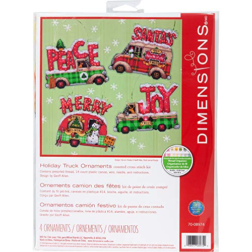 Dimensions Holiday Truck Ornaments Counted Cross Stitch Kit, Set of 4 - color: Holiday Truck