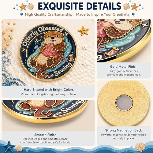 Funny Otter Needle Minder Magnet, Magnetic Sewing Accessory with "Otterly Obsessed with Sewing" Design, Cute Holder for Embroidery, Needlepoint & Cross Stitch Projects