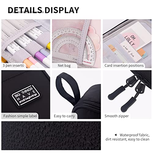 CICIMELON Durable Pen Pencil Case for School Supplies, High Capacity Pencil Bag Pouch Organizer for Teen Girls Boys Adults, Black - color: Black