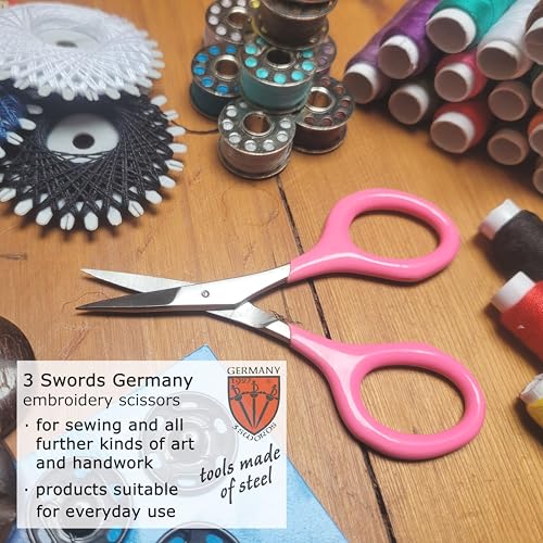 3 Swords Germany - Embroidery Scissors, Shears for Art Work, Daily Use in Household, Sewing, Art Work, Craft with Synthetic Leather case - pink/blue - color: Pink/Blue