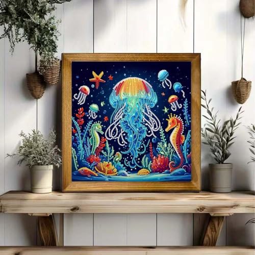 ZQEATRY Jellyfish Special Shape Diamond Art Kits for Adults,5D Diamond Painting Kits for Adults Beginner,DIY Diamond Dots Art Crystal Rhinestones Painting Kits for Home Wall Decor 11.8 X 11.8inch - color: XJ102