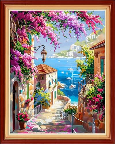Funchey Stamped Cross Stitch Kits, DIY Cross Stitch Pattern for Adults Beginners Needlepoint Kits Embroidery Kit Arts and Crafts 11CT&Seaside Scenery 16x20 inchs - color: HandicraftColor09