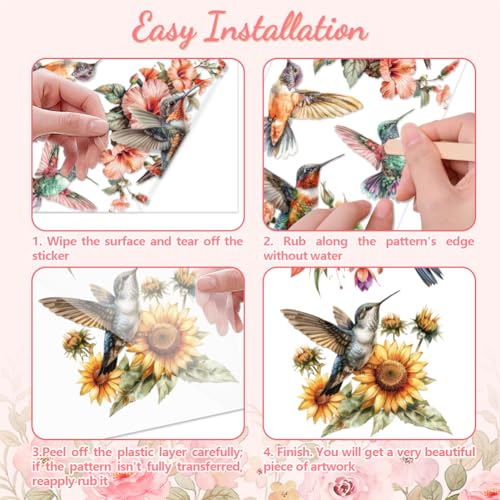 Peacoblue Hummingbird, Flower Rub On Transfers for Furniture Craft 6"x12" - style: Hummingbird and Flower