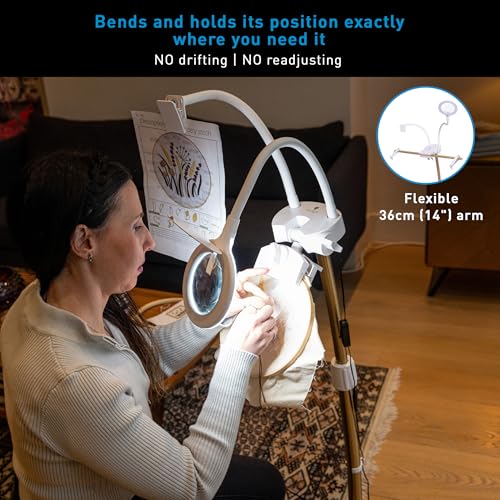 Daylight StitchSmart 2 Magnifier & Chartholder (Accessories Only)–Adjustable Embroidery Frame Support with LED Magnifier Lamp, 360° Rotation, 95+ CRI Lighting, Flexible Arms (Doesn't' Include Stand) - color: Stitchsmart Stand Accessory