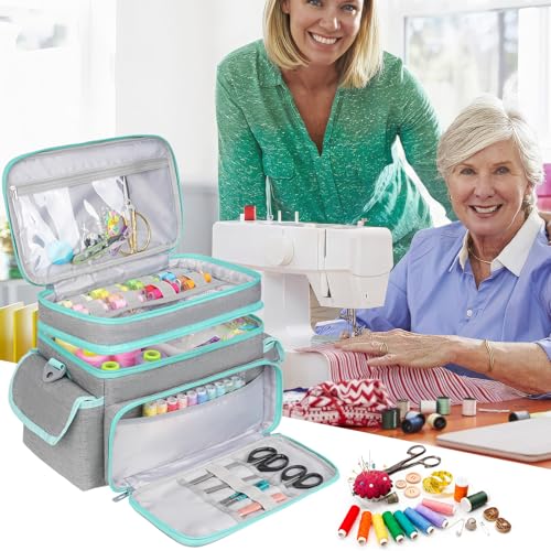 LEFOR·Z Large Sewing Supplies Organizer Bag(13 x 8 x 9 in),Sewing Basket - color: Grey/Green
