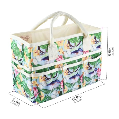 Craft Organizer Tote Bag with Multiple Pockets,Scrapbooking Art Storage - color: green flower clusters