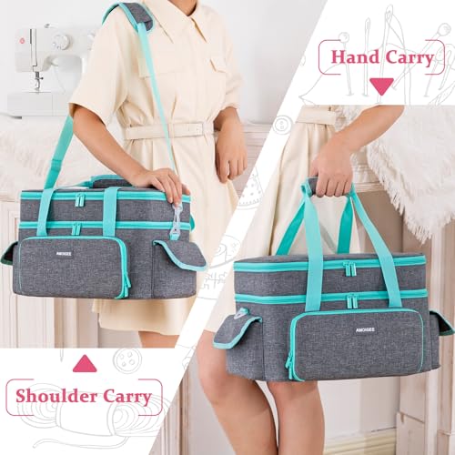 AMOIGEE Large 15" Double-Layer Sewing Organizer Bag w/Detachable Dividers - color: Grey