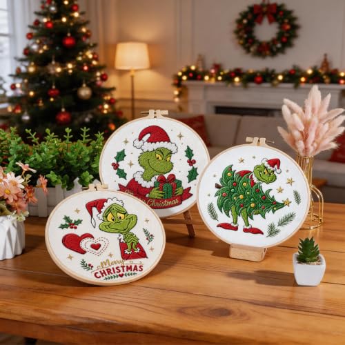 TPZBWG Embroidery Kit, 4 Pack Cross Stitch Kits,DIY Embroidery Starter Kit for Adults & Beginners, DIY Needlepoint Kit with Embroidery Hoop Thread Needle for Craft Lover Birthday Gifts (Green& White) - color: Green& White