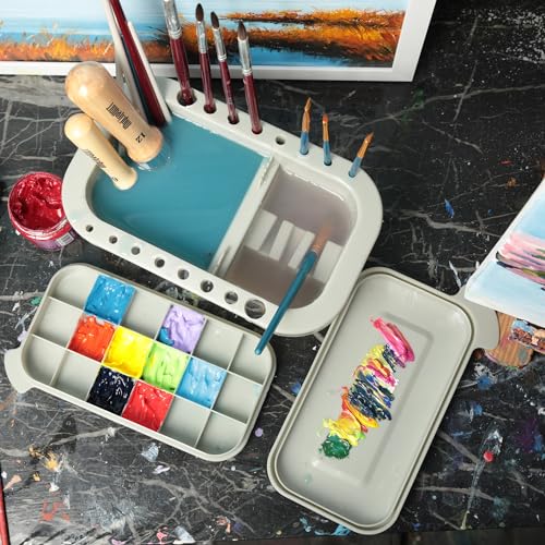 MyLifeUNIT Paint Brush Cleaner, Paint Brush Holder with Palette, Grey - color: Grey