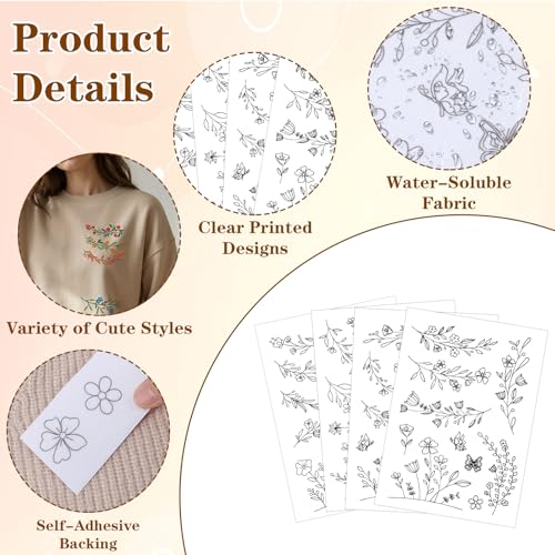 29pcs Floral Water Soluble Embroidery Patterns, Iron on Embroidery Patterns (11.7x8.3")