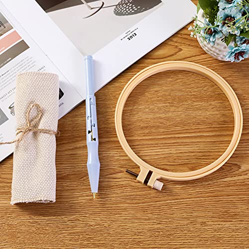 Allazone Embroidery Kit - 17 Pcs with 3 Plastic Hoops, 3 Punch Needles, 12 Colors, Big Eye Needles & Threaders - color: 3 PCS Plastic Hoops