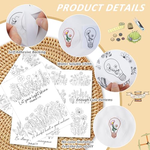 Bible Flower Embroidery Patterns, Water Soluble Stick and Stitch Paper - style: Flower974