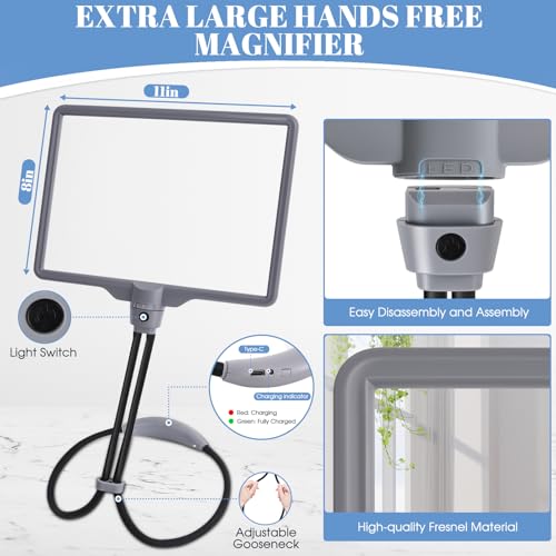 Magnifying Glass with Light Hands Free, Rechargeable Full Page Magnifier