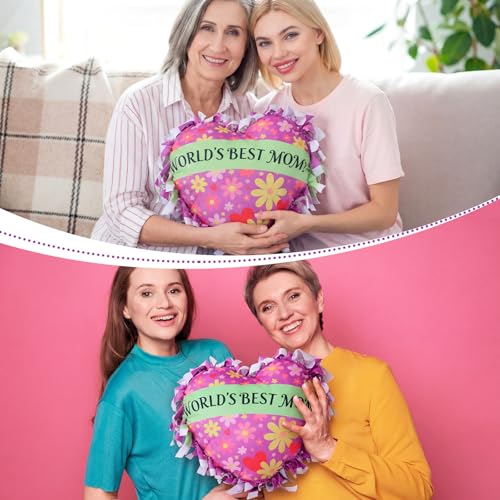 Weysat 6 Sets Christmas Heart Tied Pillow Craft Kit DIY World's Best Mom Pillow Craft Gifts with PP Cotton Flower Love Heart Cushion Covers for Love Grandma Wife Christmas Party Decor - style: Mother's Day