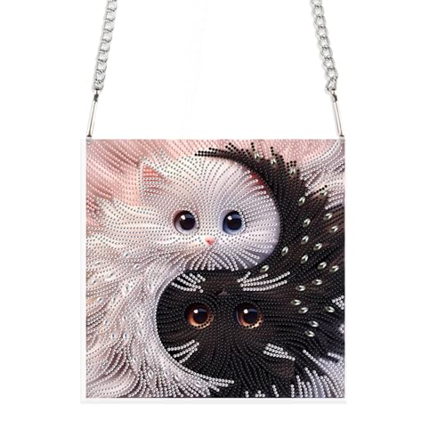 JISHSHAY Diamond Painting Hanging Pendant Cat Yin Yang Diamond Art Hanging Ornament Animal Gem Art Pendant Gem Painting Wind Chimes Mosaic Kits for Adult Windchimes Embroidery Suncatchers Sun Catchers - color: Cat
