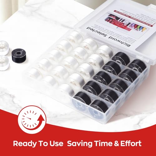 Poolin Prewound Bobbins Richword Selected 25PCS White+Black Size A, Plastic Sided, 70D/2(60WT) Polyester Bobbin Thread for Single Needle Embroidery and Sewing Machine - color: (White+Black) 25PCS