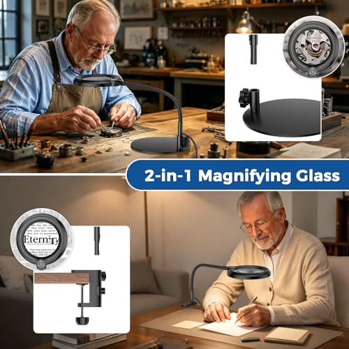 30X 10X Magnifying Glass with Light and Stand, 90 LED 5-Color Dimmable - size: Round