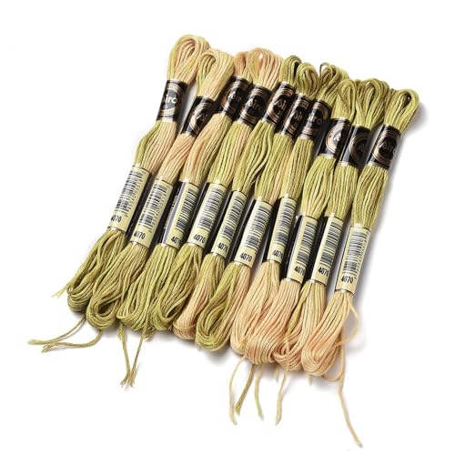 10 Skeins Dark Khaki 0.5mm 6-Ply Polyester Embroidery Floss Cross Stitch Threads Segment Dyed Gradient for DIY Craft Hand Sewing Knitting DIY Crafts Jewelry Making 8.75 Yards(8m)/Skein - color: Dark Khaki