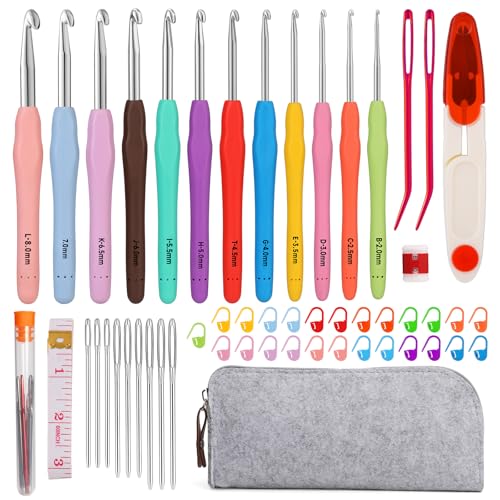 Mayboos 12 Sizes Crochet Hook Set 2.0mm~8.0mm, 53 Pack Crochet Hooks - size: 12 Sizes