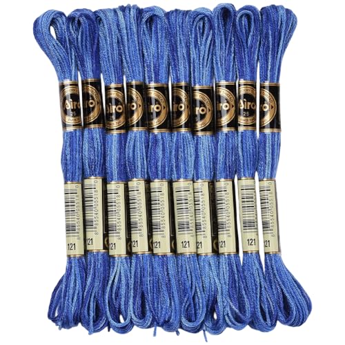 10 Skeins 87.5 Yards 6 Ply Variegated Steel Blue Cross Stitch Floss Segment Embroidery Thread Gradient Friendship Bracelet String Yarn Bulk for Sewing Making Jewelry Needlecraft Knitting - color: Steel Blue