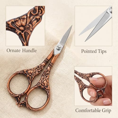 BIHRTC 4.5Inch Vintage Crochet Embroidery Scissors Small Sharp Pointed - color: Coffee Copper, size: 4.5 IN