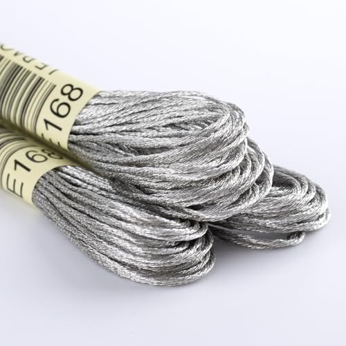 3 Skeins Metallic Embroidery Floss, Glitter Embroidery Thread String, Polyester Cross-Stitch Threads for Hand Embroidery, String Art, DIY Bracelet- Silver - color: Silver