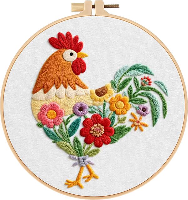Haootadiy Beginner Embroidery Kit for Adults, Easy Cross Stitch Kit for Beginners and Adults, Full Embroidery Hoop Kit with Needles and Thread Included (Pattern 12) - color: Pattern 12
