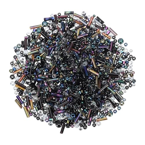 uxcell Mixed Glass Seed Beads 2-7mm Mini Loose Bugle Black 1500Pcs - color: Black, size: 2-7mm
