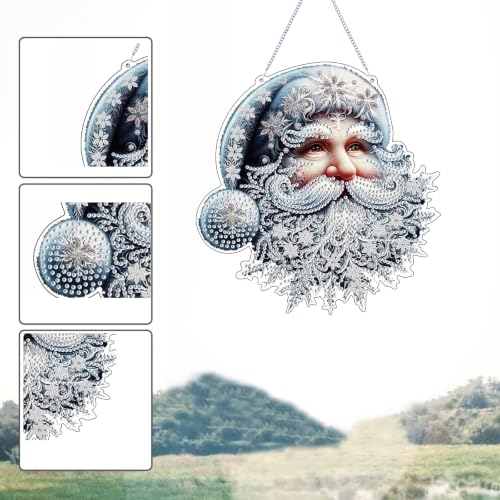 Santa Claus Diamond Art Hanging Kit for Adults, DIY Diamonds Painting Door Hanger Board Kit, Special Acrylic Diamond Art Painting Pendant Ornament - color: Santa Claus