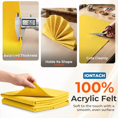 IONTACH 18" X 18" Soft Felt Sheets 1.6mm Thick (2 Packs, Gold Yellow) - color: Gold Yellow