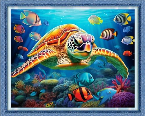 Dimensean Stamped Cross Stitch Kits Full Range of Embroidery Patterns Starter Kits for Beginners Adult DIY Cross Stitches Needlepoint Kits 11CT-Colorful Turtle 16x20 inch - color: Craftpattern06