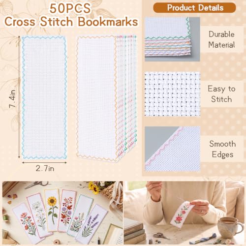 Fuyoooo 50 Pcs Blank Cross Stitch Bookmarks, Multicolor Embroidery Edge - color: Multicolor, style: Embroidery Edge