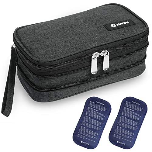 AUVON Expandable Insulin Cooler Travel Case, +40% Space, 2x180g Ice Packs