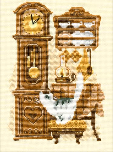 RIOLIS 858 Cat with Clock Counted Cross Stitch Kit 7.09 x 9.45 in - style: Cat with Clock 858