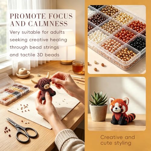 Krucsvaom Bead Kit - 3D Beaded Animal DIY Kit, Bead Animal Making Kit, Bead Kits & Beading Kits for Adults, Bead Embroidery Kit, 4 Cute 3D Animals (Woodland Friends)
