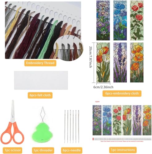 NEGEKFKX 6 Pcs Flowers Cross Stitch Bookmark Kit for Adult Beginners - color: Cross stitch bookmark-4