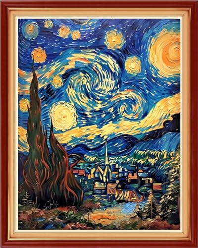 Funchey Stamped Cross Stitch Kits, DIY Cross Stitch Pattern for Adults Beginners Needlepoint Kits Embroidery Kit Arts and Crafts 11CT& Starry Night Interactive Animation 16x20 inchs - color: HandicraftColor06