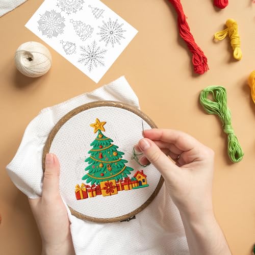 Water Soluble Embroidery Patterns Stabilizers - Rngmsi 6 Sheets Christmas Stick and Stitch Embroidery Paper Wash Away 57 Pcs Snowflakes Xmas Tree Designs Transfer Paper Stabilizers for Hand Sewing - color: Christmas Snowflakes