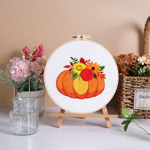 Louise Maelys 3 Set Embroidery Kit for Beginners with Pumpkin Harvest - color: pumpkin flower