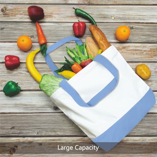 TOPDesign 1-Pack Super Strong Large 12oz Cotton Canvas Tote Bag, Reusable Grocery Shopping Cloth Bag, Fashionable Two-Tone Tote for Crafts, DIY Your Creative Designs - color: Light Blue/White