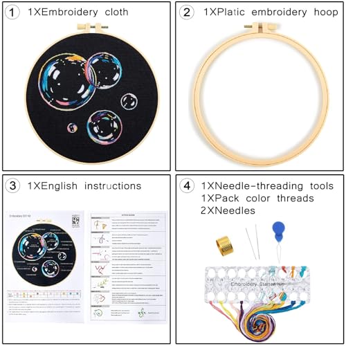 Crafmanoe Embroidery Kits for Beginners Adults, Cute Embroidery Starter Kits Funny Counted Cross Stitch Kits for Beginners Adult, Craft Hobbies Set for Women, Embroidery Fabric, Hoops & Video Tutorial - color: H2011