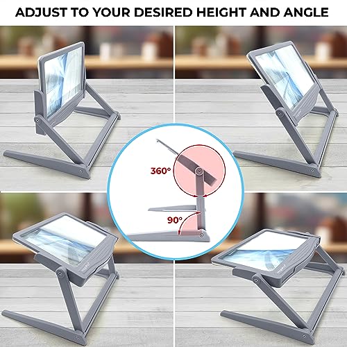 MAGNIPROS 5X LED Page Magnifying Glass, Detachable Stand, 3 Color Modes - color: Gray