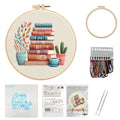 DIY Embroidery Kit for Beginners Adults, Stamped Books, Flowers & Coffee Pattern Embroidery Kit, Cross Stitch Set Include Embroidery Cloth Hoops Threads Needles Instruction, for Home Ofiice DIY Gift