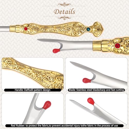 2Pcs Metal Seam Rippers, European Vintage Carved Handle Stitch Ripper, Sharp Seam Ripper Tool for Sewing with Storage Cases, Durable and Handy Crafting Removing Threads Tools (Gold) - color: Gold