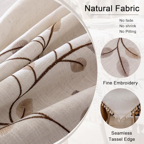 Joyfol Day Rectangle Linen Tablecloth, Heavy Duty Waterproof Tablecloths, Farmhouse Embroidery Leaves Table Cloth with Tassels, Soft Wrinkle Free Table Cover, Coffee Vines, 55''x 70'' - color: Coffee Vines, size: 70" x 55" (Rectangular)