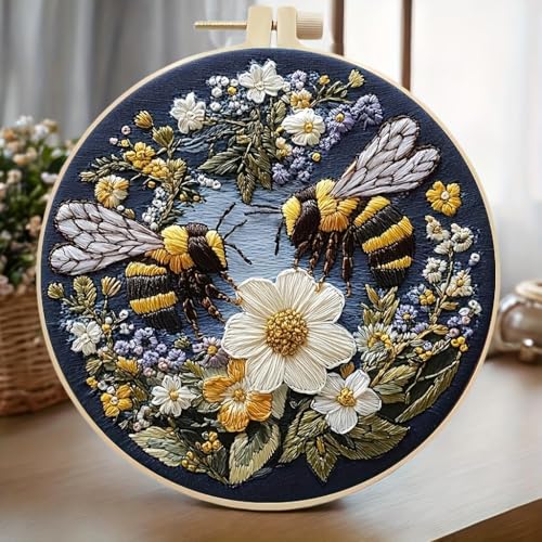 Embroidery Kit for Beginners,Adults DIY Starter Kit,Cross Stitching with Flower Stamped Patterns,Hoop,Tools,Colorful Threads with Needles-A - color: A-One Flower