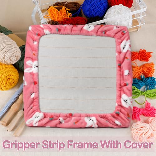 JQSH Gripper Strip Frame, Rug Hooking Frame, Punch Needle Frame, Cross Stitch Hoop, with Frame Flannel Cover (9.8*9.8 inch)
