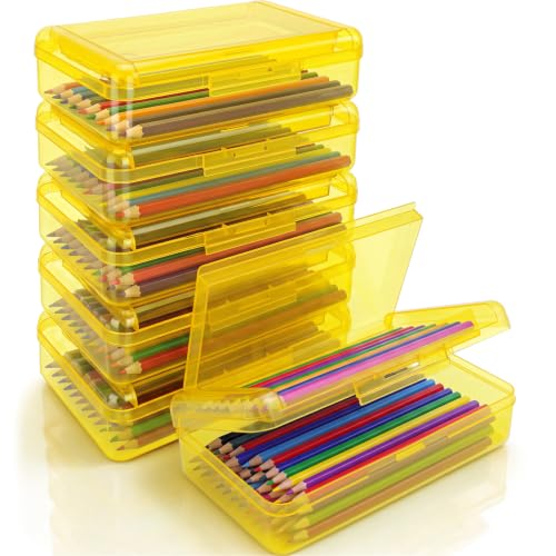 Blulu 6 Pack Double Layer Pencil Boxes Large Capacity,Yellow - color: Yellow